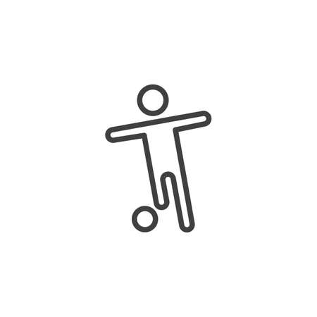 Playing football line icon. linear style sign for mobile concept and web design. Soccer player kicking ball outline vector icon. Symbol, logo illustration. Vector graphicsのイラスト素材