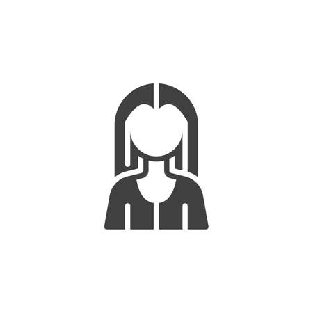 Long haired girl avatar vector icon. Female user filled flat sign for mobile concept and web design. Faceless woman portrait glyph icon. Symbol,   illustration. Vector graphicsのイラスト素材