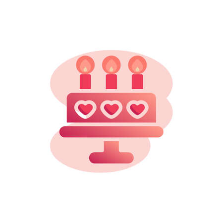 Wedding cake with hearts flat icon, vector sign, Birthday cake with candles colorful pictogram isolated on white. Symbol, logo illustration. Flat style designのイラスト素材