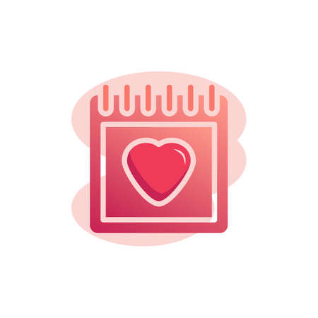 Calendar with heart page flat icon, vector sign, Happy valentine's day calendar colorful pictogram isolated on white. Symbol. Flat style designのイラスト素材