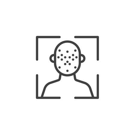 Face ID scan line icon. Facial recognition linear style sign for mobile concept and web design. Biometric identification outline vector icon. Cyber protection symbol logo illustration. Vector graphicsのイラスト素材