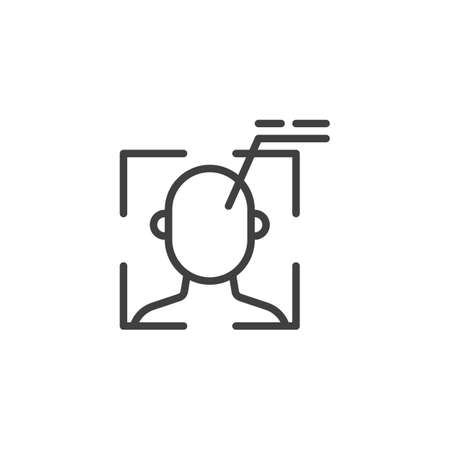 Face ID scan line icon. Facial recognition linear style sign for mobile concept and web design. Biometric identification outline vector icon. Cyber protection symbol logo illustration. Vector graphicsのイラスト素材