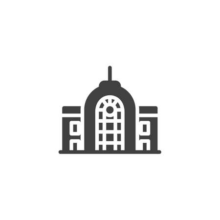 Railway station building vector icon. filled flat sign for mobile concept and web design. Office buildings architecture glyph icon. Symbol, logo illustration. Vector graphicsのイラスト素材