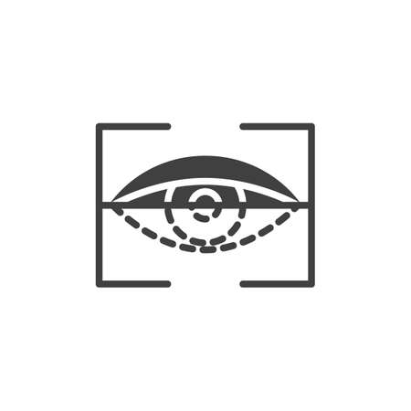 Iris recognition biometric identification vector icon. filled flat sign for mobile concept and web design. Retina scan recognition system glyph icon. Cyber protection symbol, logo illustration.のイラスト素材