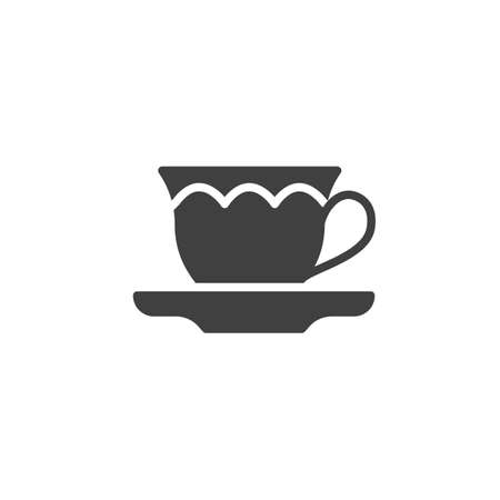 Cup of tea vector icon. filled flat sign for mobile concept and web design. Coffee cup and saucer glyph icon. Symbol, logo illustration. Vector graphicsのイラスト素材