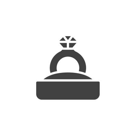 Diamond ring with box vector icon. filled flat sign for mobile concept and web design. Engagement ring glyph icon. Wedding, love symbol, logo illustration. Vector graphicsのイラスト素材