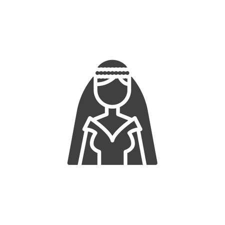Bride dress with veil vector icon. filled flat sign for mobile concept and web design. Woman in wedding dress glyph icon. Symbol, logo illustration. Vector graphicsのイラスト素材