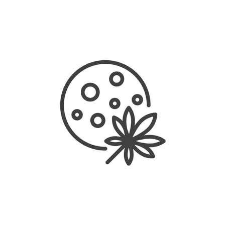 Cannabis chip cookie line icon. linear style sign for mobile concept and web design. Cookies with marijuana leaf outline vector icon. Drug store symbol, logo illustration. Vector graphicsのイラスト素材
