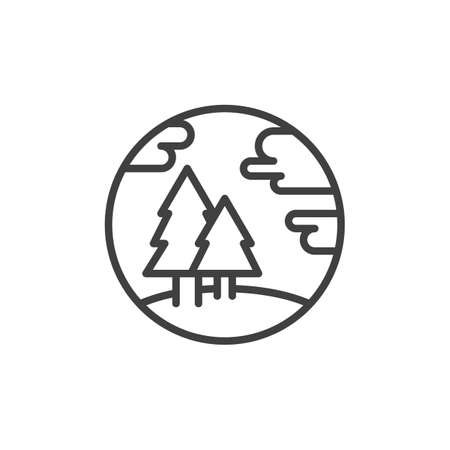 Tree forest landscape line icon. linear style sign for mobile concept and web design. Nature landscape with trees and clouds outline vector icon. Symbol, logo illustration. Vector graphicsのイラスト素材
