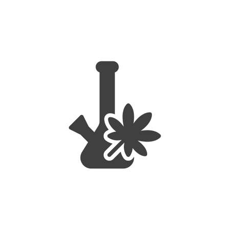 Bong with Marijuana leaf vector icon. filled flat sign for mobile concept and web design. Cannabis with a Bong glyph icon. Symbol, logo illustration. Vector graphicsのイラスト素材