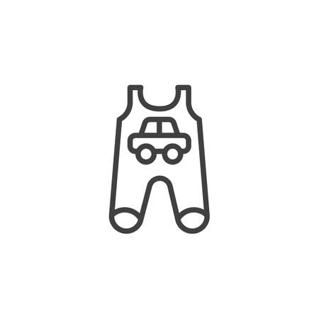 Infant baby romper with car line icon. linear style sign for mobile concept and web design. Baby bodysuit clothes outline vector icon. Symbol, logo illustration. Vector graphicsのイラスト素材