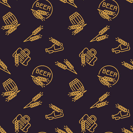 Brewing beer icons pattern. Brewery seamless background. Seamless pattern vector illustrationのイラスト素材