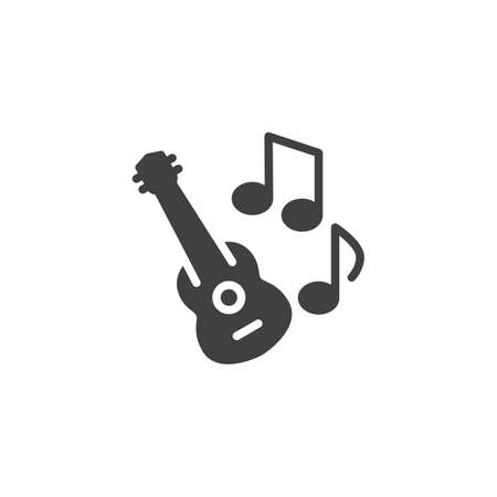 Guitar music note vector icon. filled flat sign for mobile concept and web design. Acoustic guitar music glyph icon. Symbol, logo illustration. Vector graphicsのイラスト素材