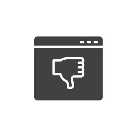 Online feedback webpage vector icon. filled flat sign for mobile concept and web design. Website with thumb down glyph icon. Symbol, logo illustration. Vector graphicsのイラスト素材