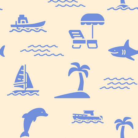Summer beach icons pattern. Summer vacation seamless background. Travel Seamless pattern vector illustrationのイラスト素材