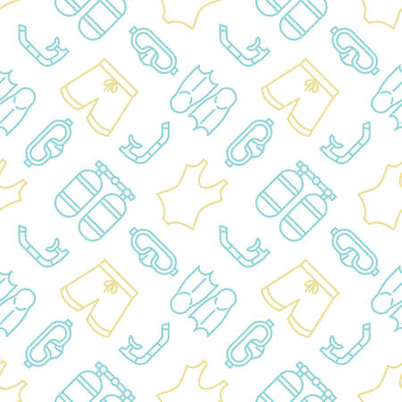 Swimming and diving icons pattern. Summer beach accessories seamless background. Seamless pattern vector illustrationのイラスト素材