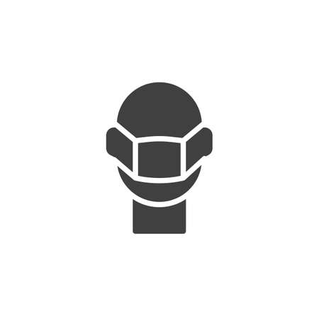 Man with medical mask vector icon. filled flat sign for mobile concept and web design. Protective face mask glyph icon. Symbol, logo illustration. Vector graphicsのイラスト素材