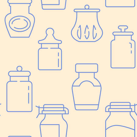 Kitchen jar icons pattern. Mason jars seamless background. Seamless pattern vector illustrationのイラスト素材
