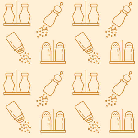Seasoning bottles icons pattern. Spices shaker seamless background. Seamless pattern vector illustrationのイラスト素材