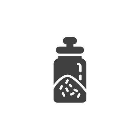 Spices jar vector icon. filled flat sign for mobile concept and web design. Glass jar with condiments glyph icon. Symbol, logo illustration. Vector graphicsのイラスト素材
