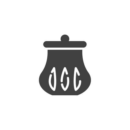 Ceramics jar with cap vector icon. Condiments container filled flat sign for mobile concept and web design. Kitchen pot glyph icon. Symbol, logo illustration. Vector graphicsのイラスト素材