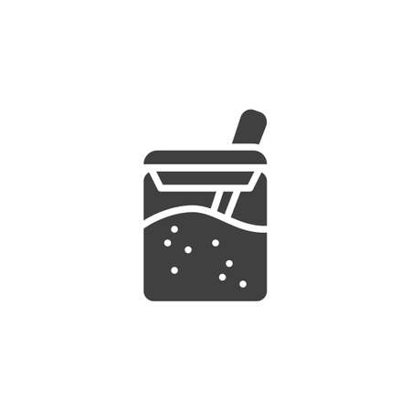 Sugar jar vector icon. filled flat sign for mobile concept and web design. Glass jar with spoon glyph icon. Symbol, logo illustration. Vector graphicsのイラスト素材