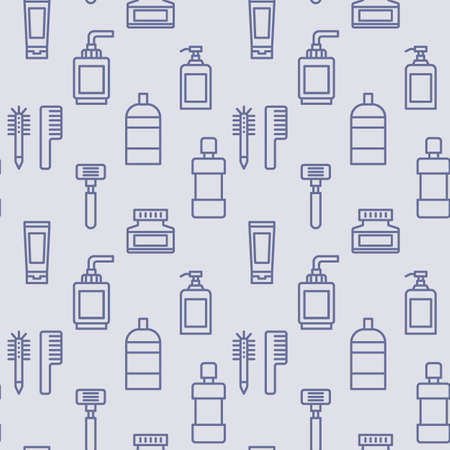 Cosmetics icons pattern. Hygiene accessories seamless background. Seamless pattern vector illustrationのイラスト素材