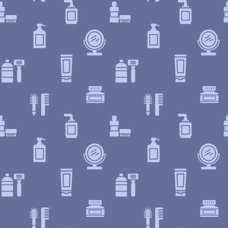 Bathroom accessories icons pattern. Personal hygiene items seamless background. Seamless pattern vector illustrationのイラスト素材