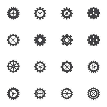 Gear  icons set, modern solid symbol collection, filled style pictogram pack. Signs,  illustration. Set includes icons as cogwheel, settings cog, clock mechanismのイラスト素材