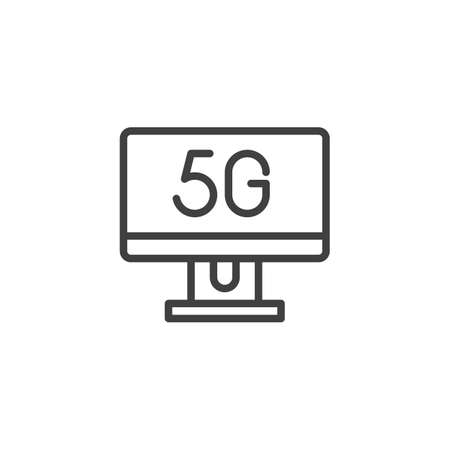 5G computer display line icon. linear style sign for mobile concept and web design. 5G internet connection outline vector icon. Symbol, logo illustration. Vector graphicsのイラスト素材