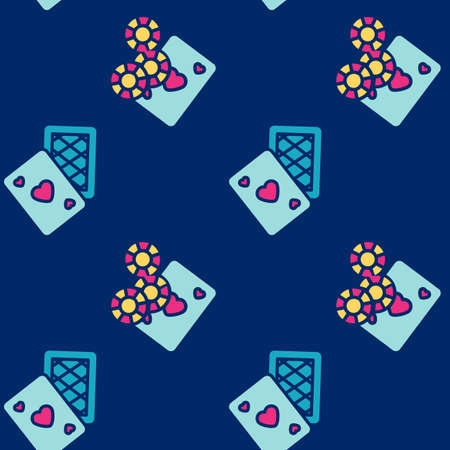 Playing cards and casino chips icons pattern. Casino gambling seamless background. Seamless pattern vector illustrationのイラスト素材