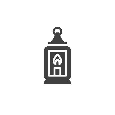 Candle lantern vector icon. filled flat sign for mobile concept and web design. Ornamental lantern with burning candle glyph icon. Symbol, logo illustration. Vector graphicsのイラスト素材