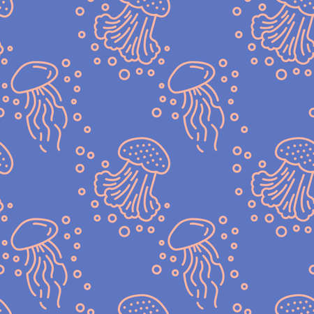Aquarium jellyfish icons pattern. Jellyfish aquatic animal seamless background. Seamless pattern vector illustrationのイラスト素材