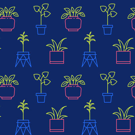 Houseplant icons pattern. Plants and flowers seamless background. Seamless pattern vector illustrationのイラスト素材