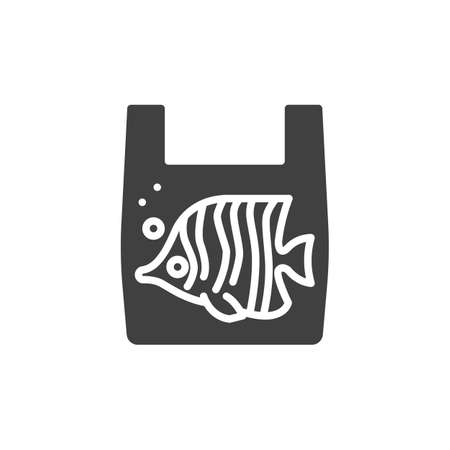 Fish in a plastic bag vector icon. filled flat sign for mobile concept and web design. Plastic water pollution glyph icon. Symbol, illustration. Vector graphicsのイラスト素材