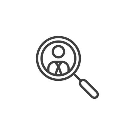 Magnifier and businessman line icon. linear style sign for mobile concept and web design. Searching, Human Resource outline vector icon. Symbol illustration. Vector graphicsのイラスト素材