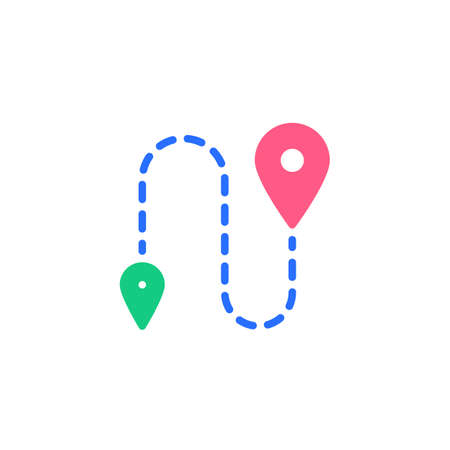 Distance pin flat icon, vector sign, travel route, navigation path way colorful pictogram isolated on white. Symbol illustration. Flat style designのイラスト素材