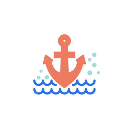Anchor and sea waves flat icon, vector sign, marine travel colorful pictogram isolated on white....