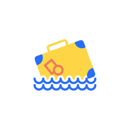 Cruise travel flat icon, vector sign, baggage case and water waves colorful pictogram isolated on white. Symbol, logo illustration. Flat style designのイラスト素材