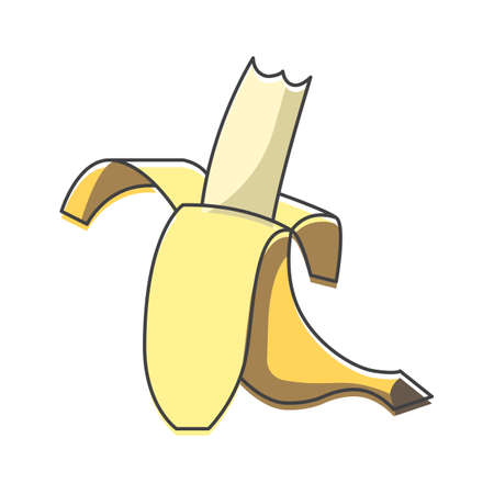 Bitten banana hand drawn icon, fresh peeled banana colorful vector illustration for printingのイラスト素材