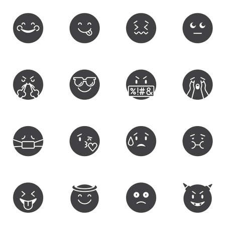 Emoji mood vector icons set, modern solid symbol collection, emoticon filled style pictogram pack. Signs, illustration. Set includes icons as happy smiley, angry, crying, kissing, sad, smilingのイラスト素材