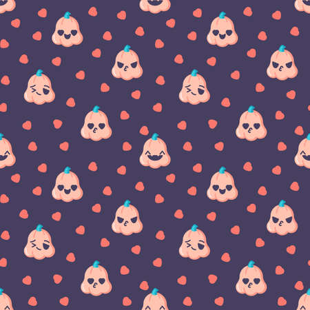 Halloween pumpkin icons pattern. Pumpkin emoji seamless background. Seamless pattern vector illustrationのイラスト素材