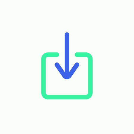 Arrow download icon vector, filled flat sign, download bicolor pictogram, green and blue colors.
