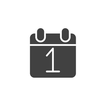 Calendar day 1 vector icon. filled flat sign for mobile concept and web design. First day calendar page glyph icon. Symbol, logo illustration. Vector graphicsのイラスト素材