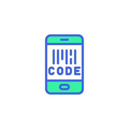 Cell Phone screen with barcode icon vector, filled flat sign, smartphone barcode scan bicolor pictogram, green and blue colors. Symbol,   illustrationのイラスト素材