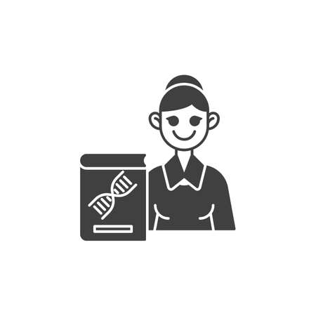 Genetic science teacher vector icon. filled flat sign for mobile concept and web design. Woman teacher with science book glyph icon. Symbol, logo illustration. Vector graphicsのイラスト素材
