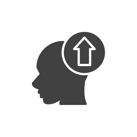 Mind growth vector icon. filled flat sign for mobile concept and web design. Head with arrow up glyph icon. Symbol, logo illustration. Vector graphicsのイラスト素材