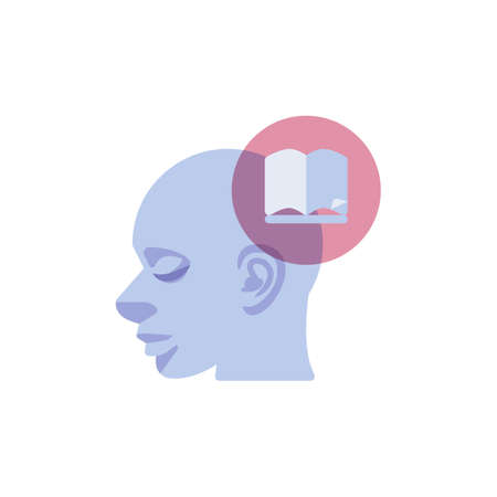 Human head and book flat icon, vector sign, colorful pictogram isolated on white. Symbol, logo illustration. Flat style designのイラスト素材
