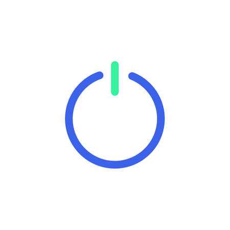 Power button icon vector, filled flat sign, bicolor pictogram, on off button green and blue colors. Symbol, logo illustrationのイラスト素材