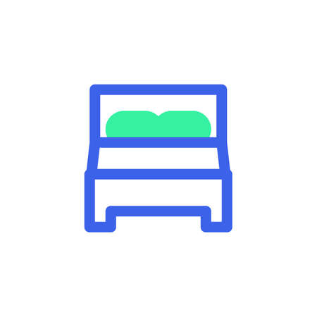 Double sleep room icon vector, filled flat sign, bicolor pictogram, double bed green and blue colors. Symbol, logo illustrationのイラスト素材
